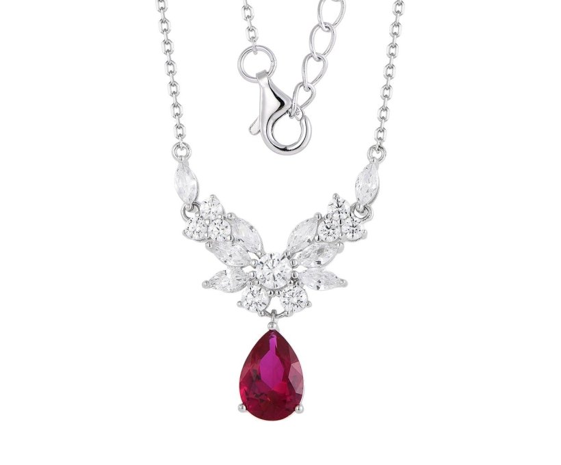 Red corundum silver necklace-NC04057K